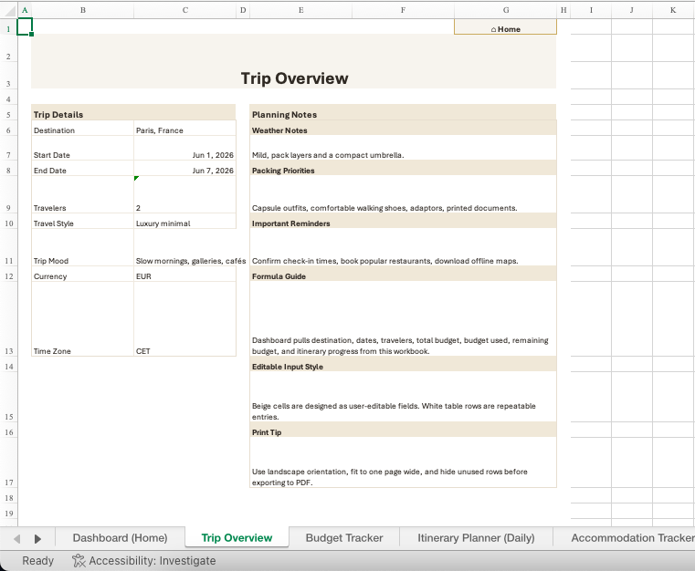 travel planner template