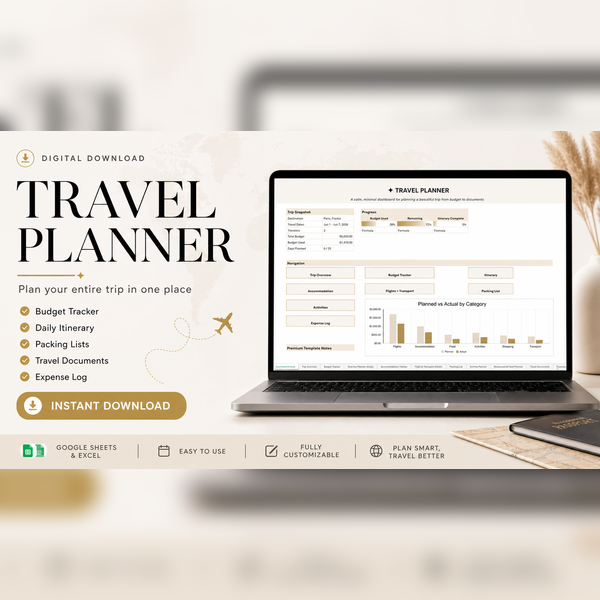 premium travel planner template excel and google sheets